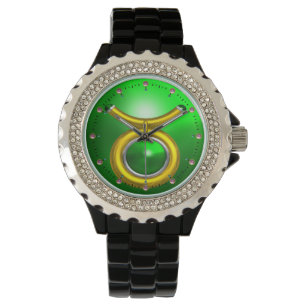 TAURUS GULD ZODIAC BIRTHDAY JEWEL,Grönt Emerald Armbandsur