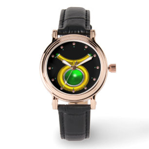 TAURUS GULD ZODIAC BIRTHDAY JEWEL,Grönt,Svart Armbandsur