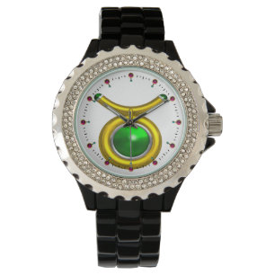 TAURUS GULD ZODIAC BIRTHDAY JEWEL,Grönt,Vit Armbandsur