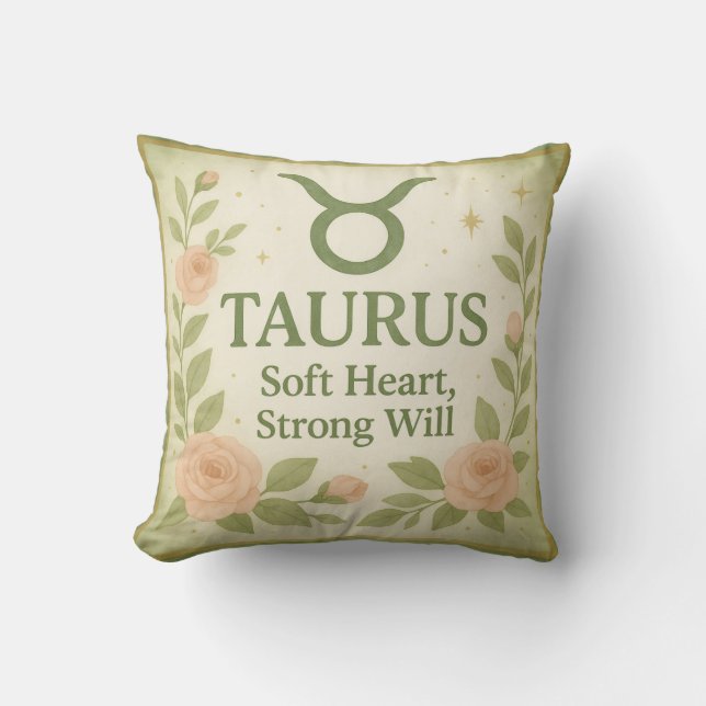 Taurus kastkudde – Akvarellrosor & Zodiak Ar Kudde (Framsida)