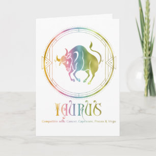 Taurus-kompatibilitetskort för födelsedagshälsning kort