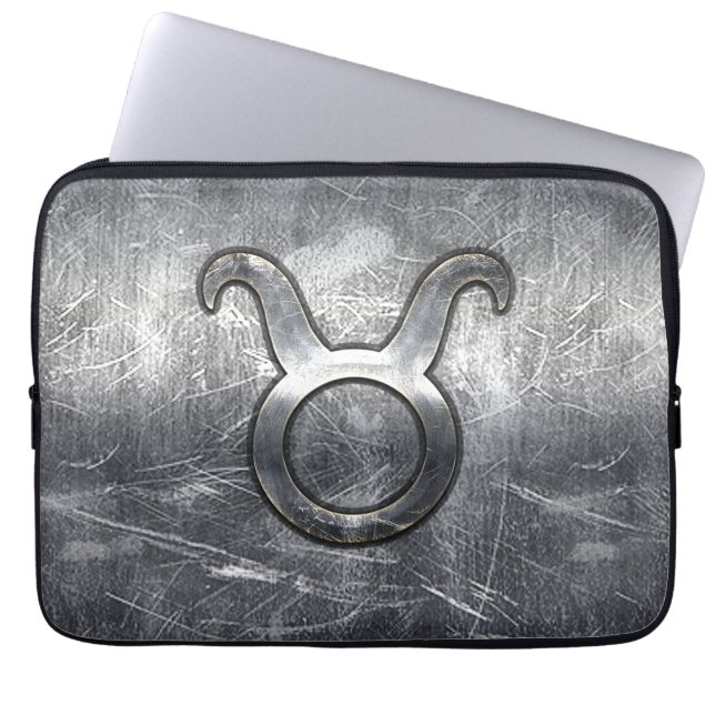 Taurus Logga in Silver Grunge Distress Stil Laptop Sleeve (Framsidan)