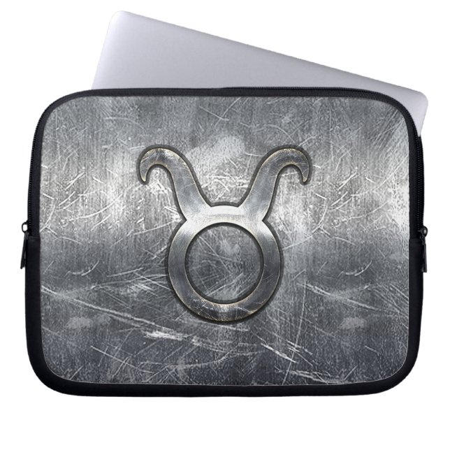 Taurus Logga in Silver Grunge Distress Stil Laptop Sleeve (Framsidan)