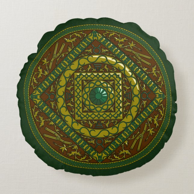 Taurus Mandala Round Pillow Rund Kudde (Framsidan)