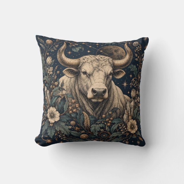 Taurus Midnatt Botanisk Gravyr Kudde (Framsida)