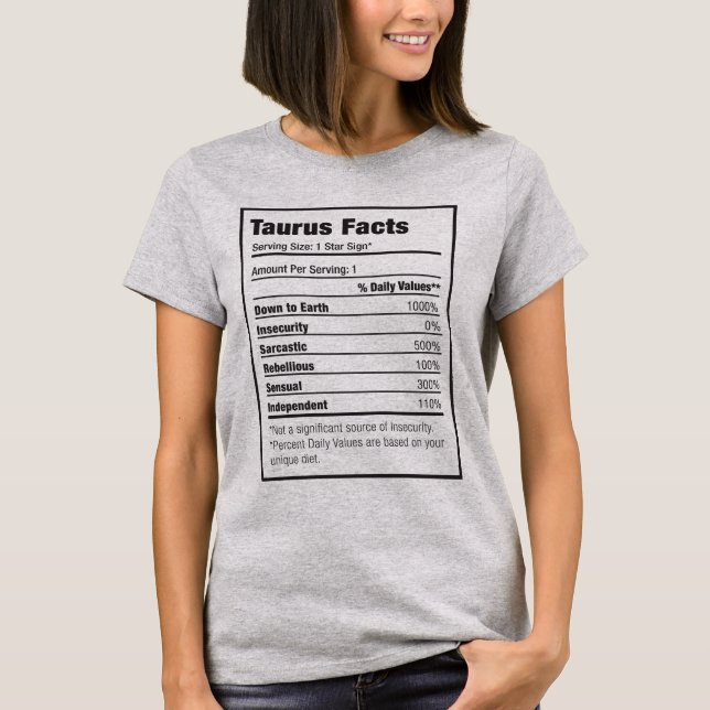 Taurus Nutrition Fact Zodiac T-Shirt (Framsida)