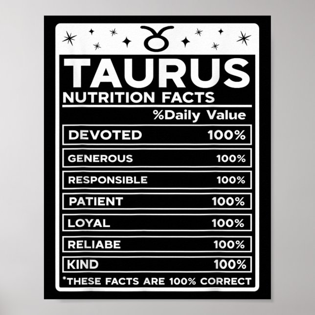 Taurus Nutritional Stil Zodiac Design, Taurus Poster (Framsidan)