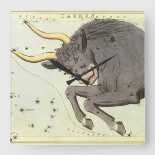 Taurus Oxe, Vintage Konstellation Urania's Mirror Fyrkantig Klocka