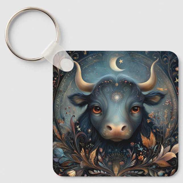 Taurus Oxe Zodiak Astrologi Celestial Födelsedag Nyckelring (Framsida)