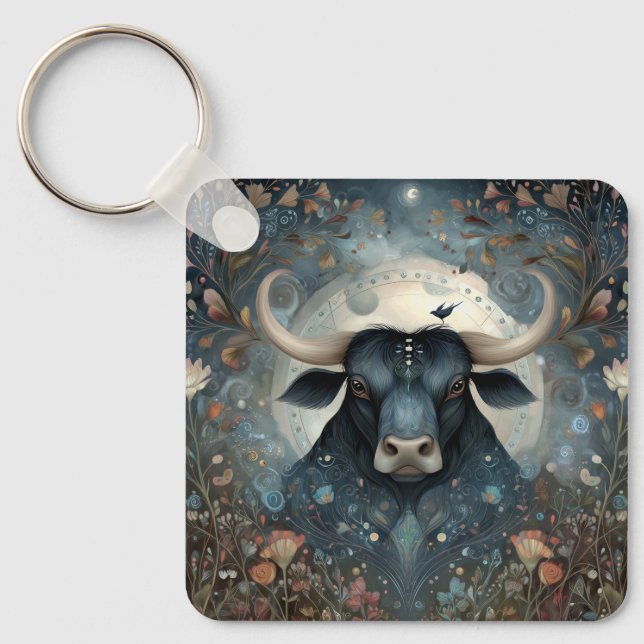 Taurus Oxe Zodiak Astrologi Mystisk Födelsedag Nyckelring (Framsida)