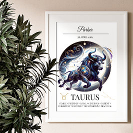 Taurus Personlig Elegant Zodiac Watercolor Poster