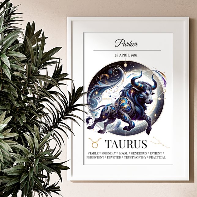 Taurus Personlig Elegant Zodiac Watercolor Poster (Skapare uppladdad)