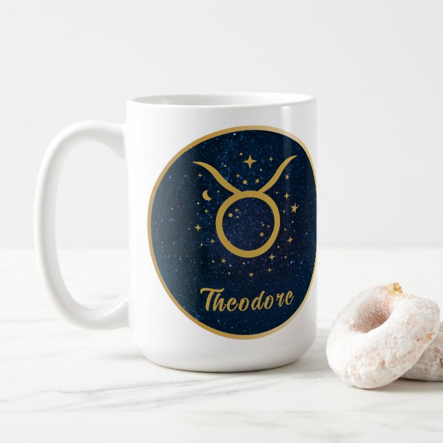Taurus: personligen guld vid Bulls zodiac Kaffemugg (Med munk)