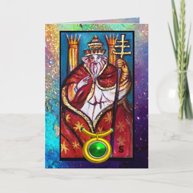 TAURUS,POPE HIEROPHANT TAROT ZODIAC BIRTHDAY KORT (Framsida)