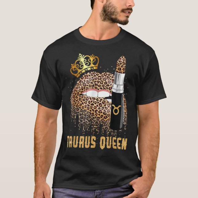 Taurus Queen Leopard Läppar Tee Taurus (Framsida)