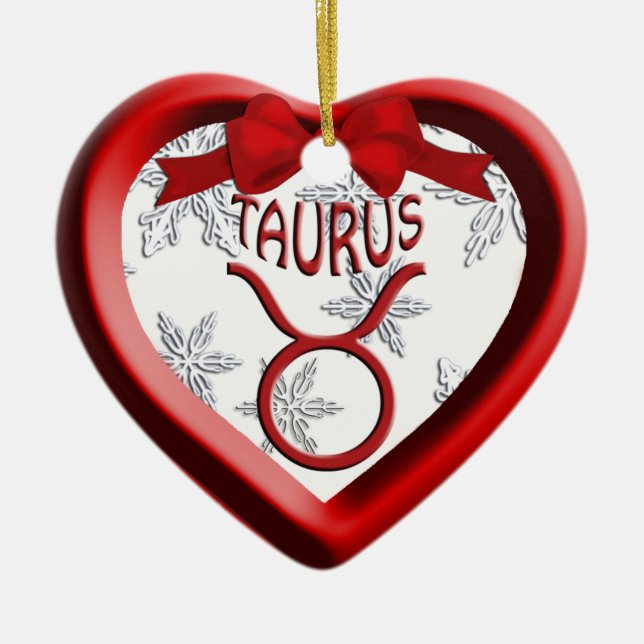 Taurus Red Heart Snowflake jul Ornament (Framsidan)