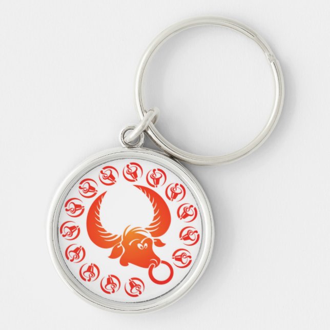 Taurus Rund Silverfärgad Nyckelring (Framsidan)