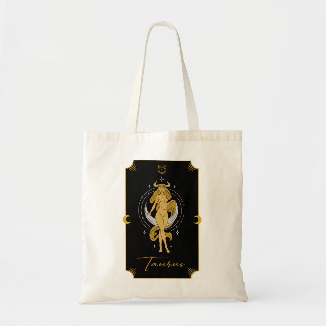 Taurus Saucy Signs Astrological Tote Bag Tygkasse (Framsidan)
