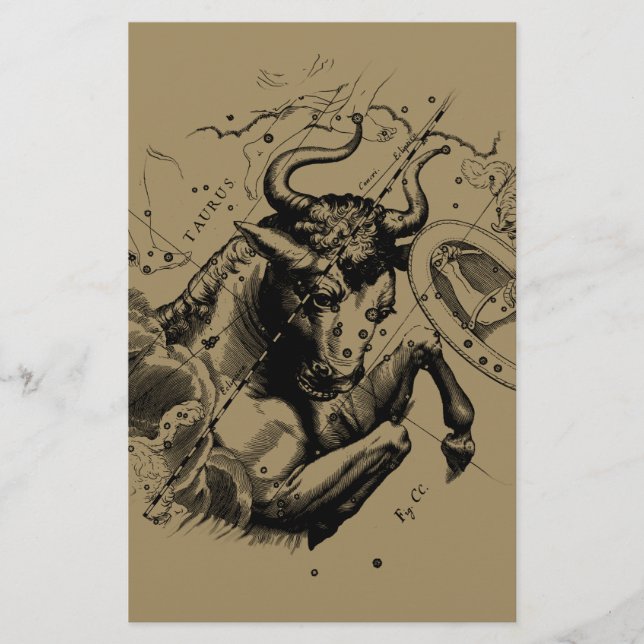 Taurus Sign Constellation Hevelius circa 1690 Brevpapper (Framsida)