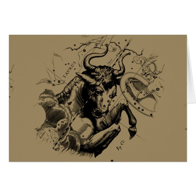 Taurus Sign Constellation Hevelius circa 1690 Hälsningskort (Framsidan Horizontal)