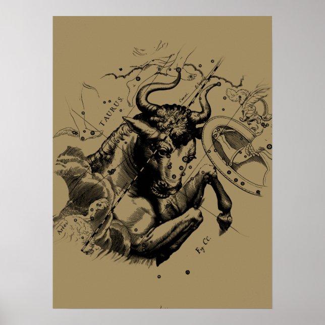 Taurus Sign Constellation Hevelius circa 1690 Poster (Framsidan)