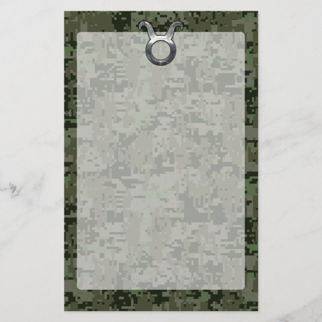Taurus Sign on Woodland Grönt Digital Camouflage Brevpapper (Framsida)