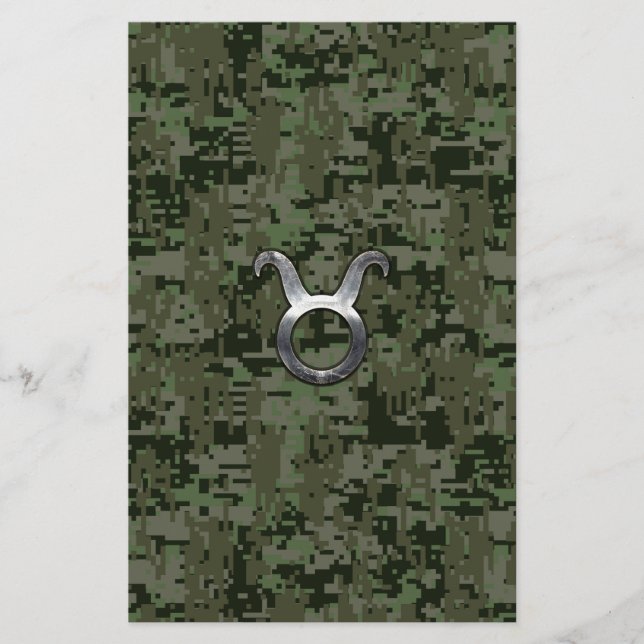 Taurus Sign on Woodland Grönt Digital Camouflage Brevpapper (Framsida)