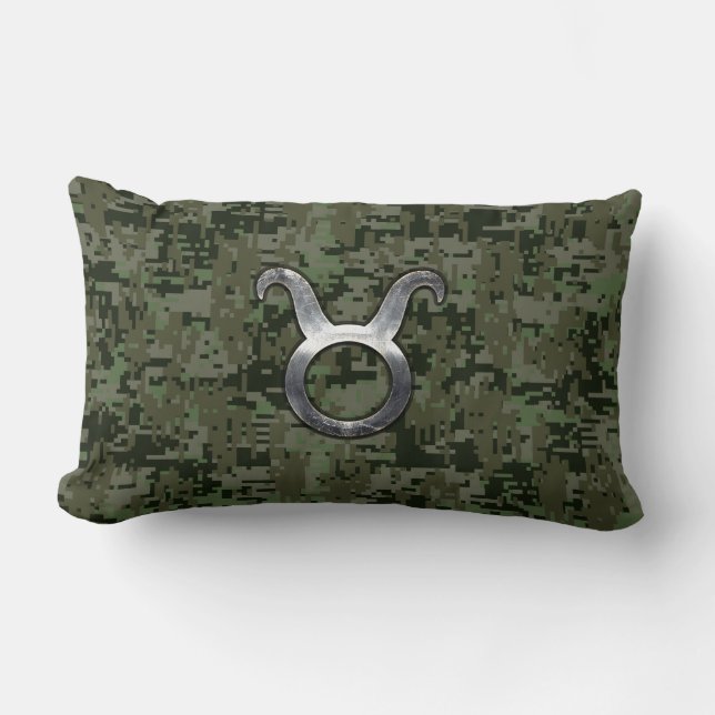 Taurus Sign on Woodland Grönt Digital Camouflage Lumbarkudde (Framsida)