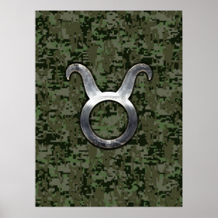 Taurus Sign on Woodland Grönt Digital Camouflage Poster