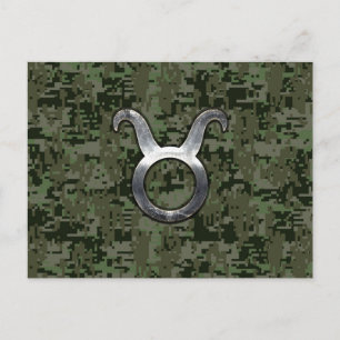 Taurus Sign on Woodland Grönt Digital Camouflage Vykort