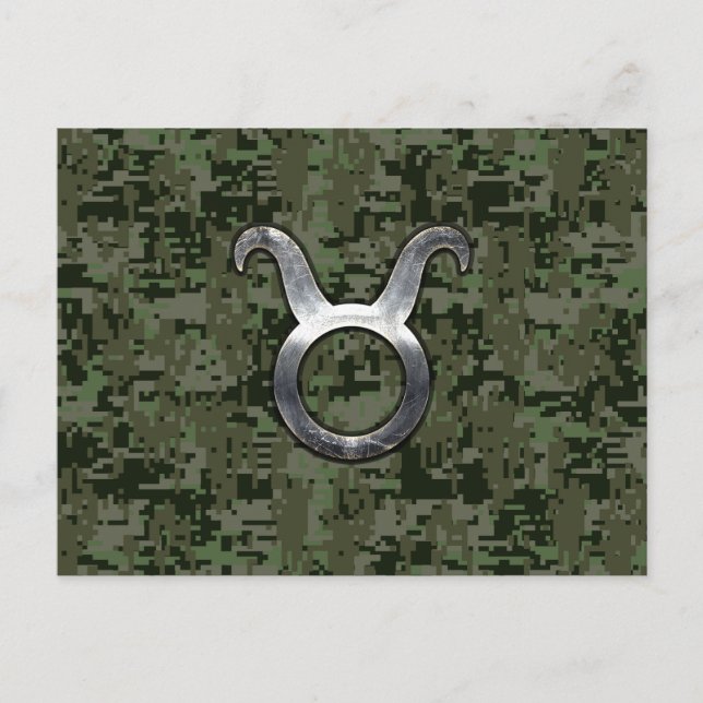 Taurus Sign on Woodland Grönt Digital Camouflage Vykort (Framsida)