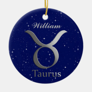 Taurus Sol-teckensymbol med Namn Julgransprydnad Keramik