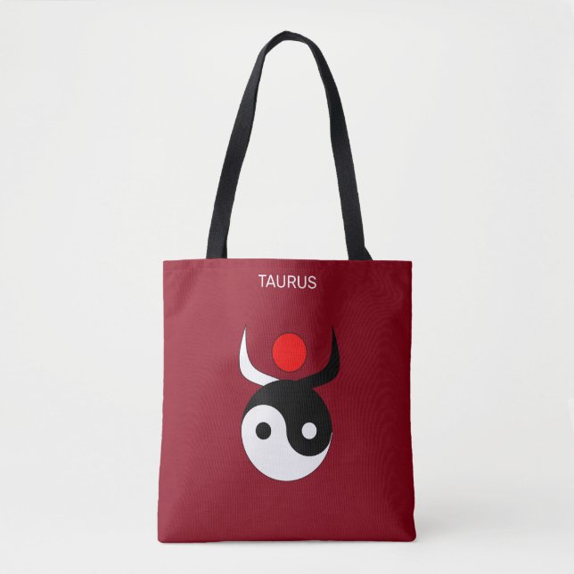 Taurus & Stilig Svart & Vit Yin Yang på Maroon Tygkasse (Framsida)