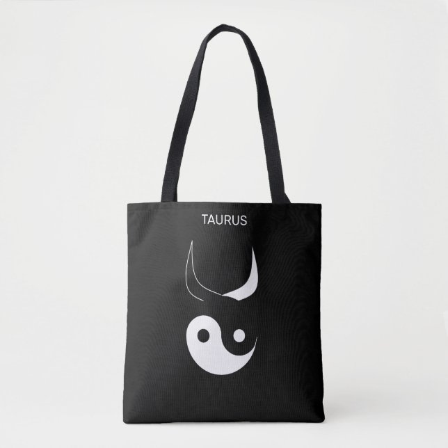Taurus & Stilig Svart & Vit Yin Yang på Svart Tygkasse (Framsida)