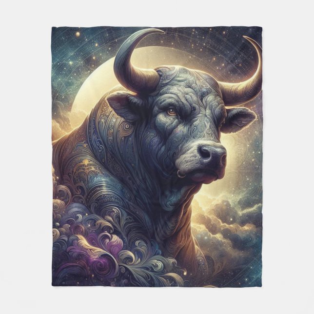 Taurus Stjärntecken Konst - Majestätisk Oxe Fleecefilt (Framsidan)