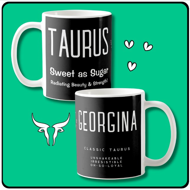 Taurus Stjärntecken Zodiac Gift Kaffemugg (Taurus Star Sign Zodiac Gift,  Personalized Name, Taurus Quote, Traits, Symbol & Horoscope Dates!)