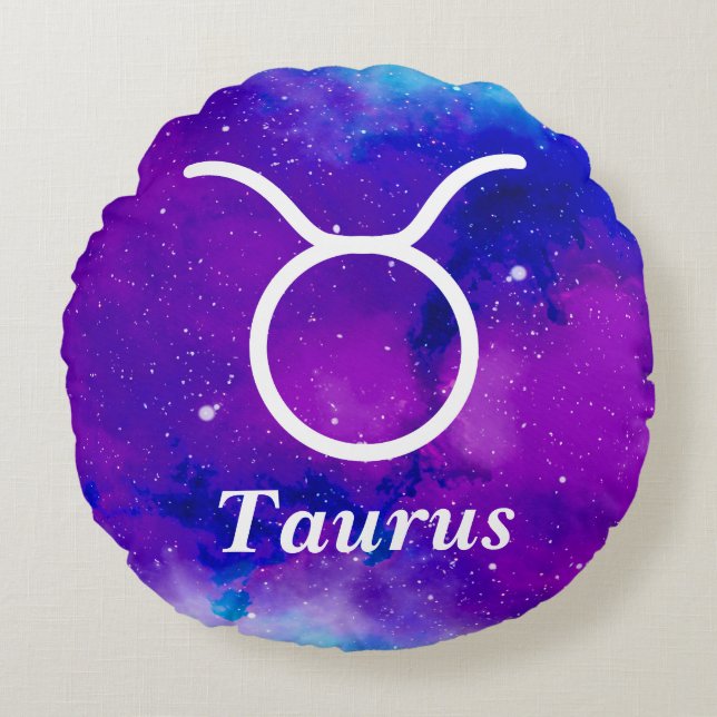 Taurus Symbol Lila Blue Space Nebula Rund Kudde (Framsidan)