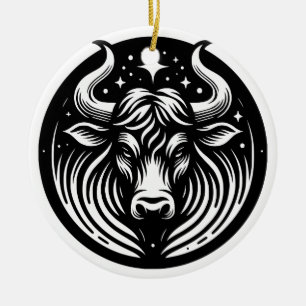 Taurus-symbol och brickor för Horoscope Julgransprydnad Keramik