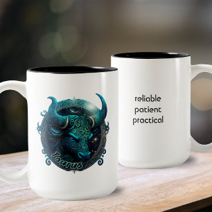 Taurus Teal and Black Watercolor Zodiac Två-Tonad Mugg