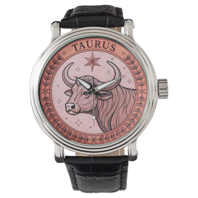 Taurus-tecken på zodiak armbandsur (Framsida)