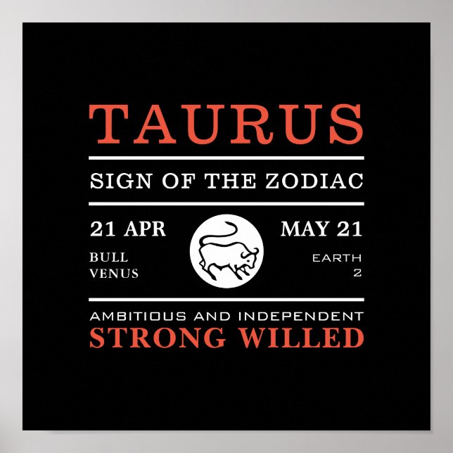 Taurus-tecknet på Zodiac, Astrologisk Poster (Framsidan)