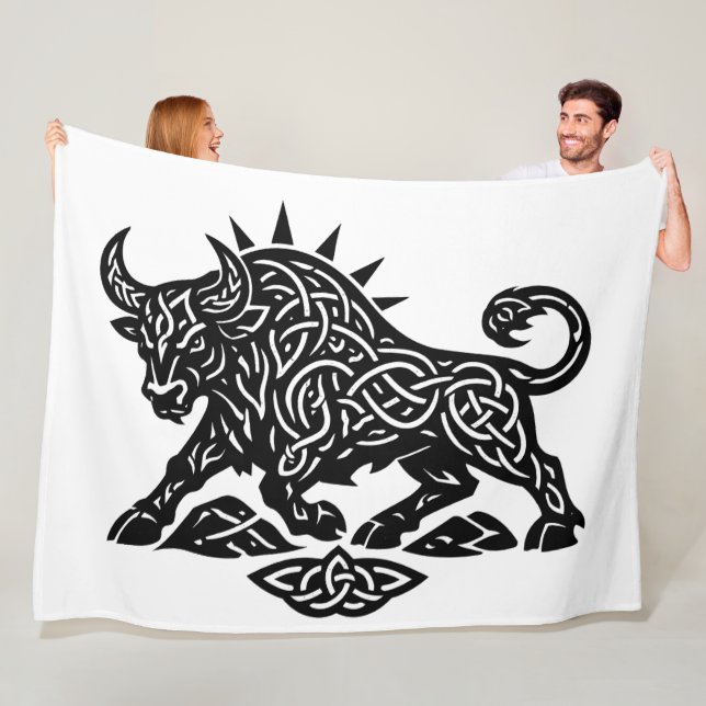 Taurus-tjurens sigill — jordbunden Zodiak-bläckkon Fleecefilt (På plats)
