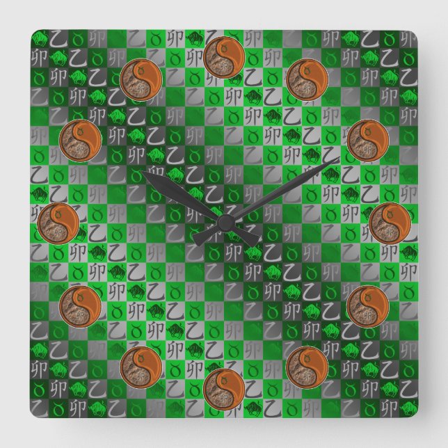 Taurus & Träkanin Fyrkantig Klocka (Framsida)