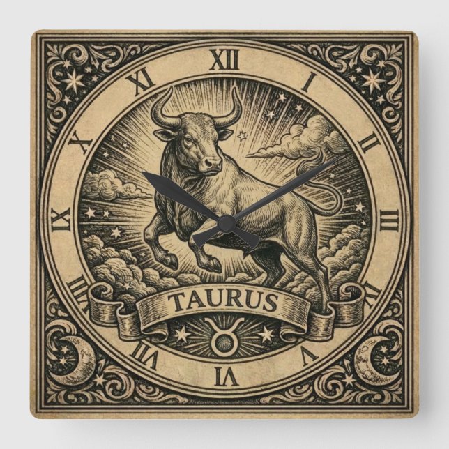 Taurus Vintage Zodiak Väggklocka (Framsida)