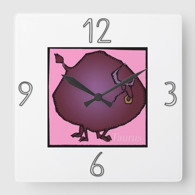 Taurus Wall Clock för Astrology Zodiac-tecken Fyrkantig Klocka (Framsida)