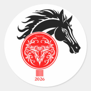 Taurus x År 2026 Runt Klistermärke