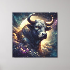 Taurus Zodiac Art - Majestic Bull with Celestial S Canvastryck