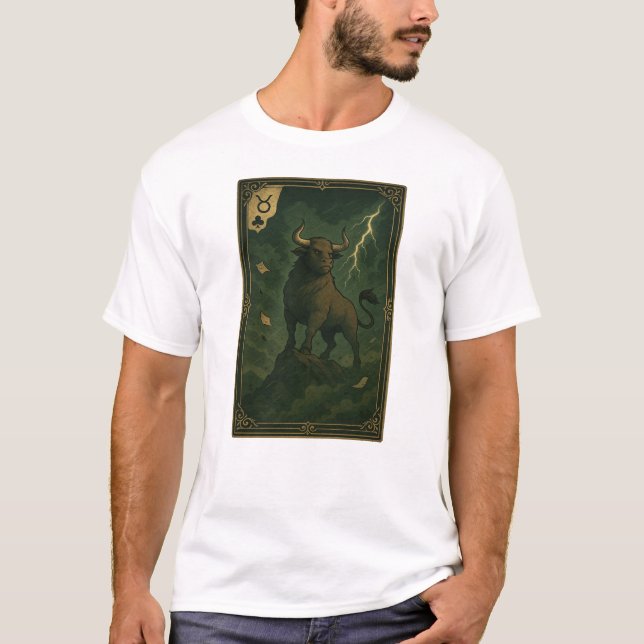 Taurus Zodiac Art – The Storm Bull T Shirt (Framsida)