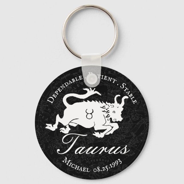 Taurus Zodiac Astrology Character Black Anpassning Nyckelring (Framsida)