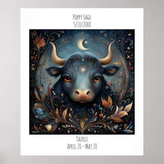 Taurus Zodiac Astrology Name & Birthday Poster (Framsidan)